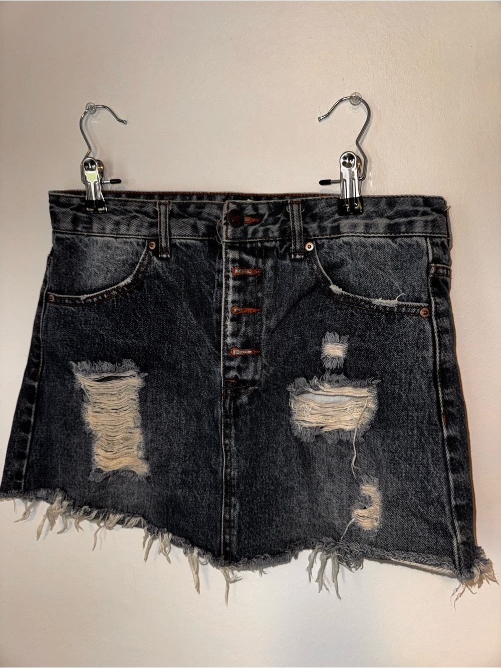 Forever 21 Black Distressed Denim Mini Skirt